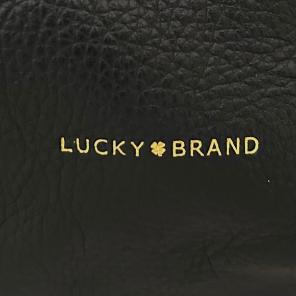 Lucky Brand Navy Blue Pebbled Leather Tote Bag with Teal Interior and Pouch - Picture 3 of 13